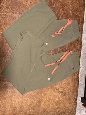 Figs Spruce Green yola Pants with Orange Drawstrings